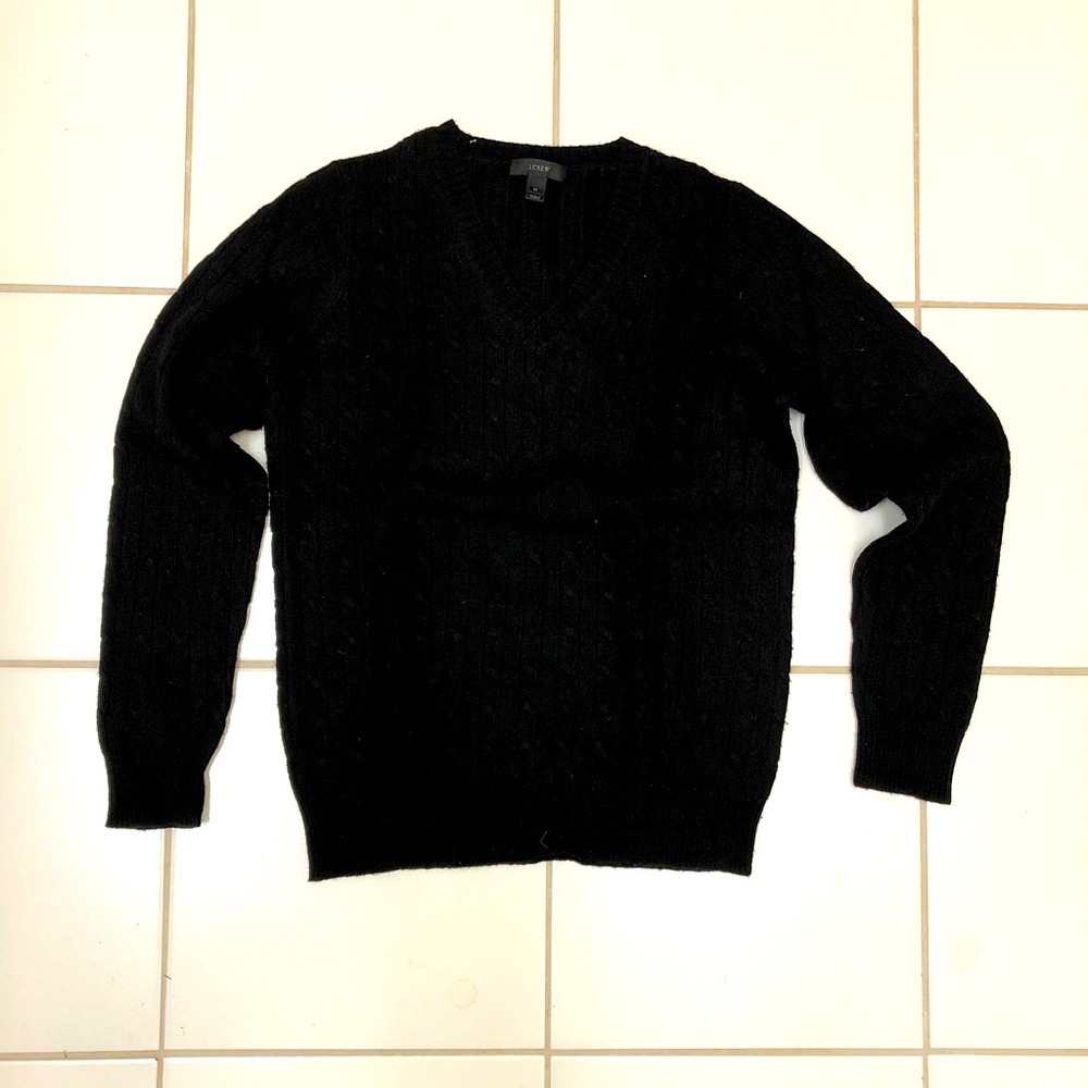 J crew black cable knit v-neck sweater